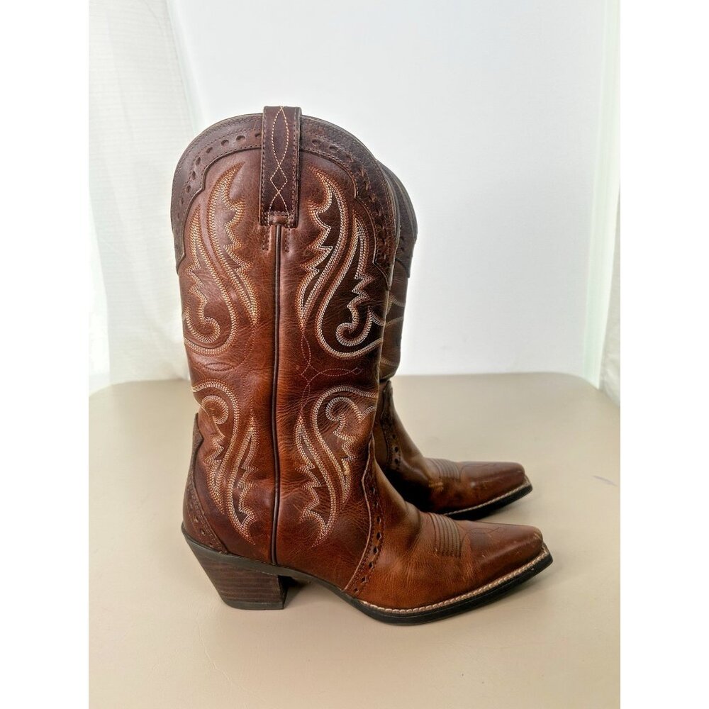 ARIAT Women’s BOOTS CARAMEL TOOLED LEATHER HERITAGE X TOE STYLE 10005908 SZ 7.5B - Picture 1 of 16
